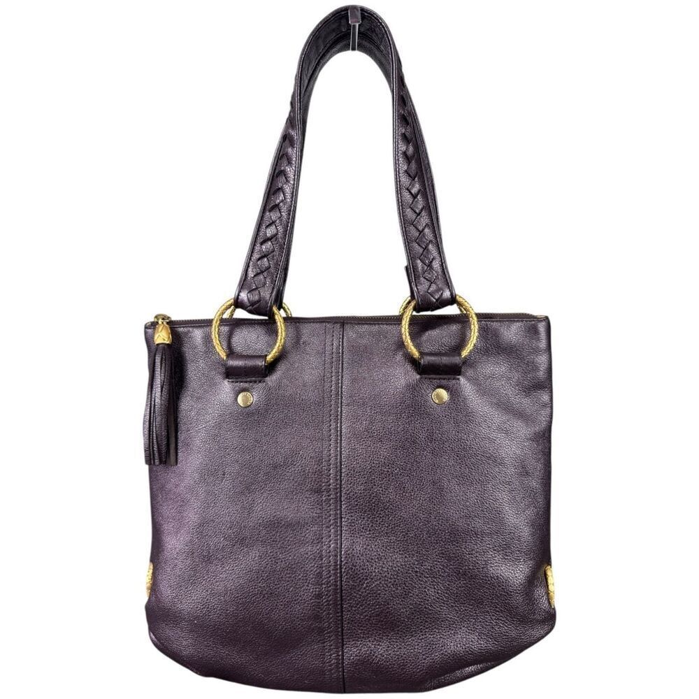 Elliott Lucca Brown Sheen 100% Leather Tote Shoulder Bag‎
